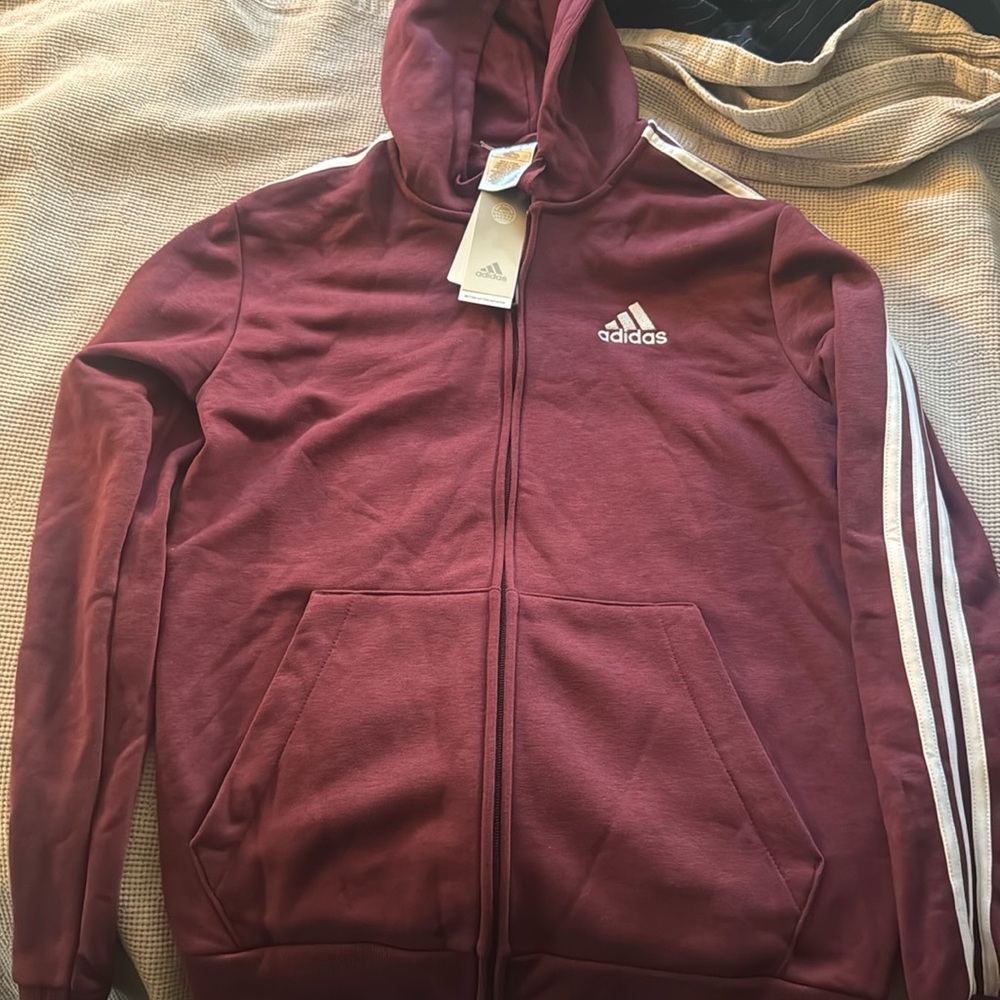 Adidas zip up hoodie, Maroon. Size Medium